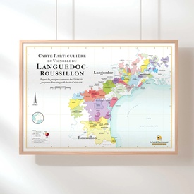 Wandkaart Languedoc Rousillon Carte des vins | Wijnkaart | 50 x 70 cm | La carte des vins