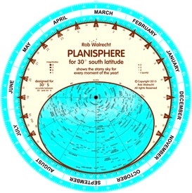 Sterrenkaart - Planisfeer 30 graden zuiderbreedte (engelstalig) | Rob Walrecht Productions